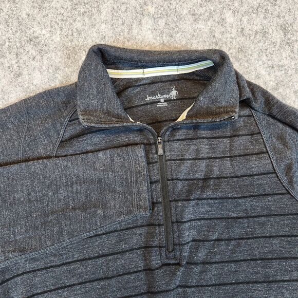 Smartwool 1/4 Zip 250 Baselayer Pullover Men M Black Stripe Merino Wool Walking - Picture 1 of 10